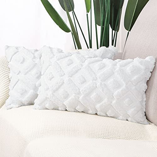 MADIZZ Pack of 2 Soft Plush Short Wool Velvet Decorative Throw Pillow Covers Luxury Style Cushion Case European Pillow Shell for Sofa Bedroom Square White 26x26 inch